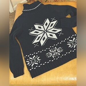 Boston Proper Cotton/ Acrylic Turtleneck Sweater. Snowflake design. Size Small